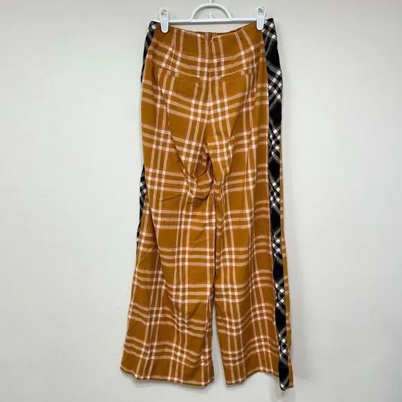 Maeve Anthropologie Orange Black Plaid White Leg Pants 0 Women